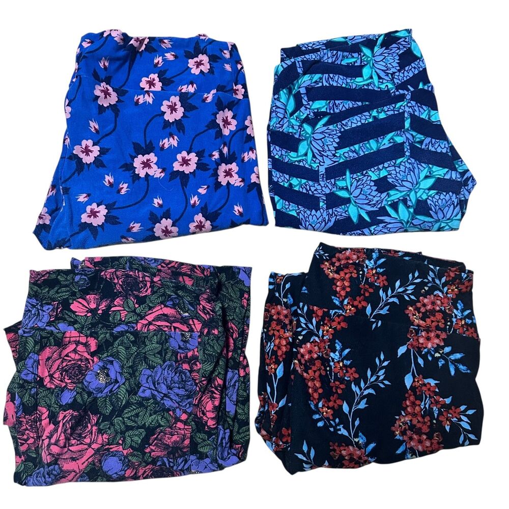 Set of 4 LuLaRoe Soft Floral Graphic Leggings Size Tall/Curvy TC Lot